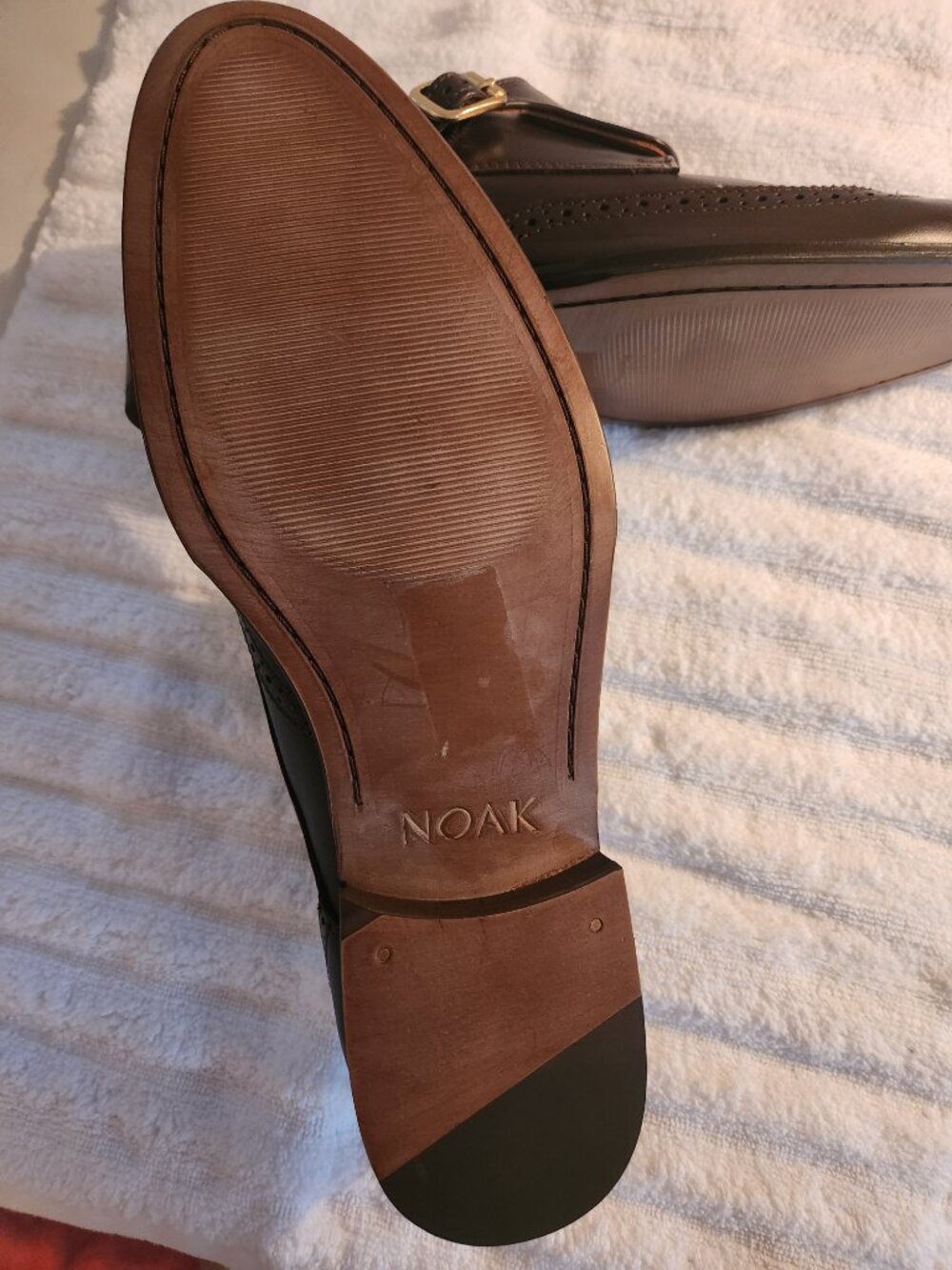 Noak Men Brown Leather Single Monk Strap Wingtip Brogue 10 43 - Picture 4 of 4